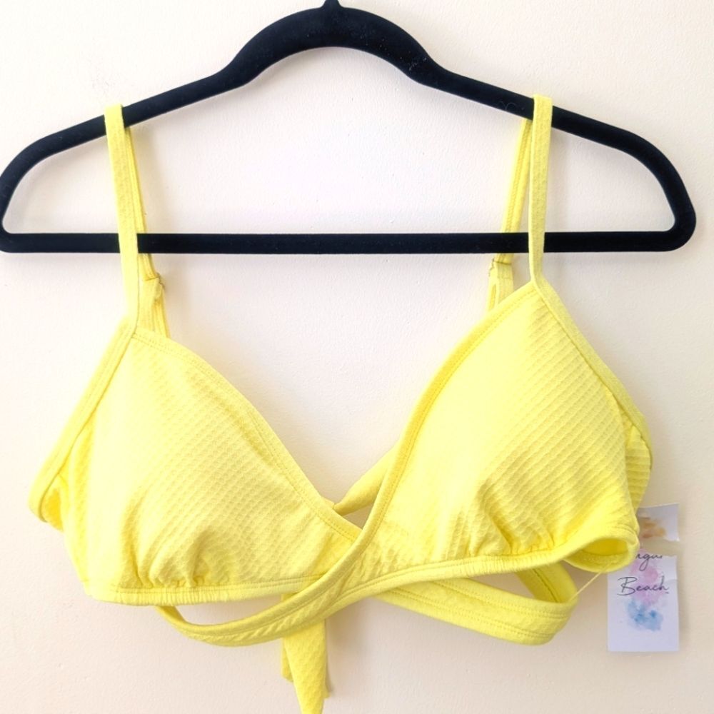 Sugar Beach Women's Textured Padded Bikini Swimsuit Top Butter Yellow Size L NEW